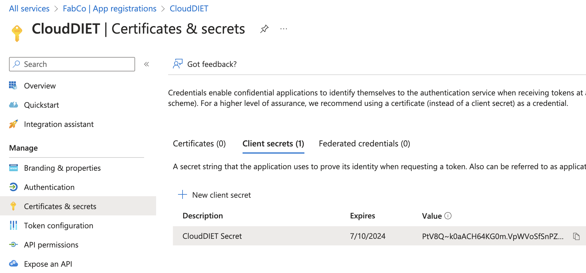 Copy the secret value
